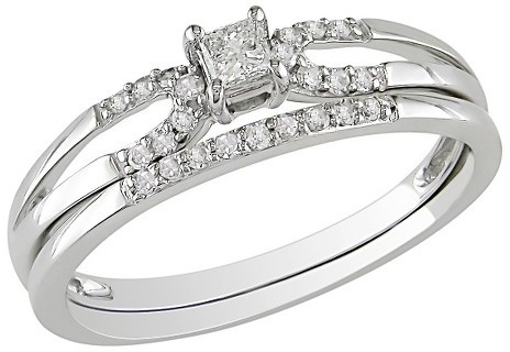Wedding - Diamond 10K White Gold Diamond Bridal Set Silver
