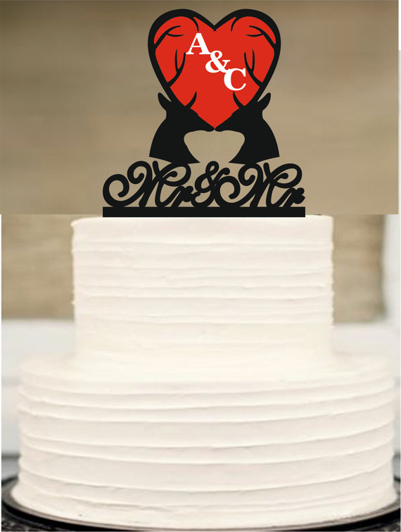 Hochzeit - Same Sex Cake Topper,Rustic Wedding Cake Topper,Mr and Mr Cake Topper,Gay Cake Topper,Deer Antlers Cake Topper,Rustic Wedding cake topper