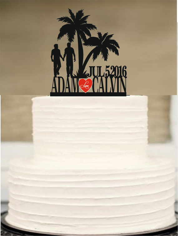 Hochzeit - Gay wedding cake topper, same sex MR and MR wedding cake topper silhouette, unique wedding cake topper, initial wedding cake topper