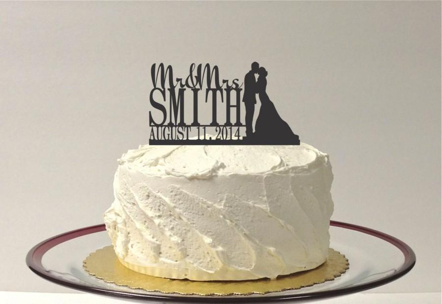 Wedding - Wedding Cake Topper Mr and Mrs Silhouette Topper Custom Personalized with YOUR Last Name + Date
