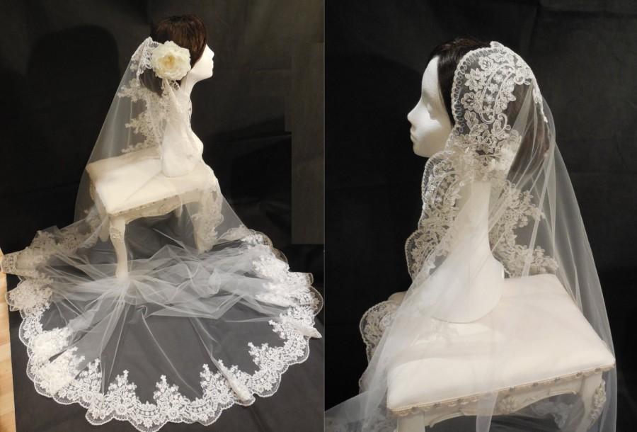 زفاف - Luxury Vintage Style English Floral Lace Ivory Bridal Wedding Cathedral veil / 1Tier Single layer soft Tulle veil in length 300cm width150cm