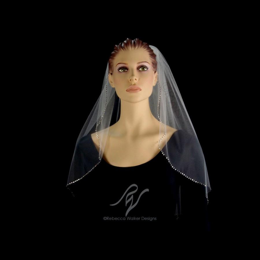 زفاف - Bridal Wedding Veil with Quarter Inch Rhinestone Edge, Made With SWAROVSKI ELEMENTS