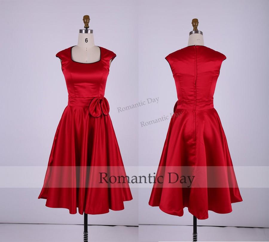 Mariage - Elegant Red A-Line Satin Bridesmaid Dress/Mother of the Bride Dresses/short prom dress party/plus size dress 0322