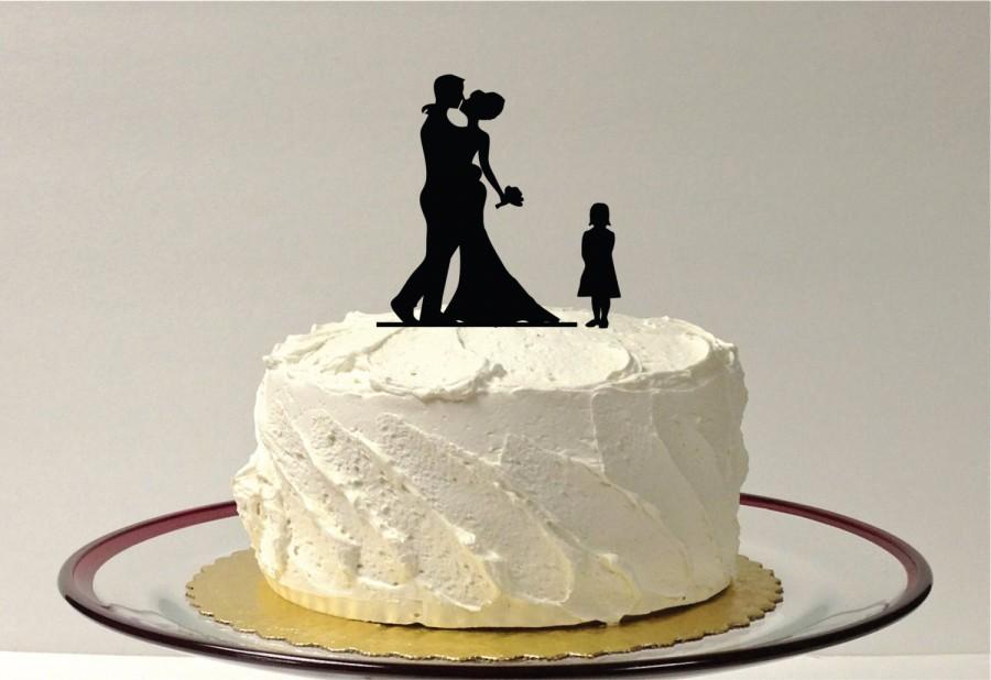Hochzeit - FAMILY OF 3 Silhouette Wedding Cake Topper Bride Groom + Child Bride Groom + Daughter Wedding Cake Topper Silhouette