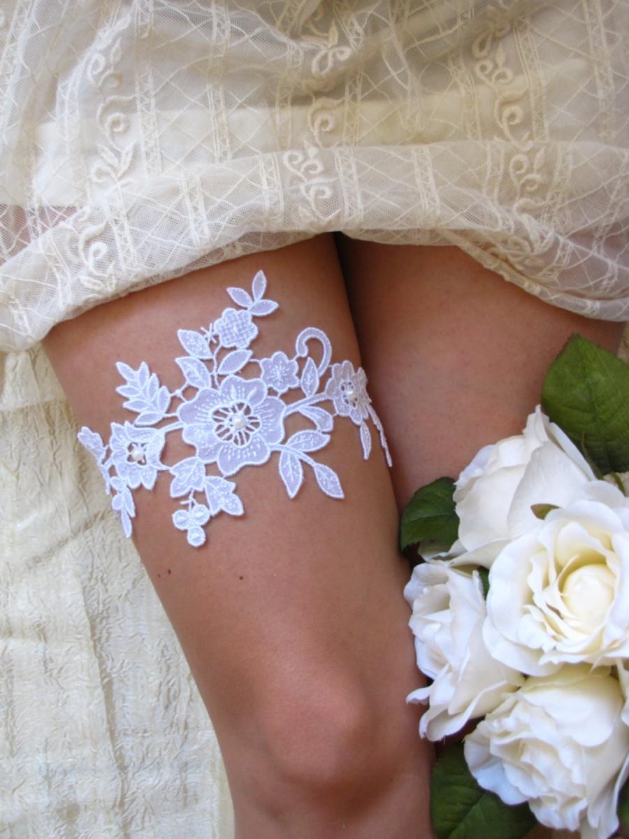 Mariage - FLORA Style- SALE- Lace Wedding Garter, Bridal lace garter, Wedding lace garter, Lace bridal garter, White lace garter, White garter