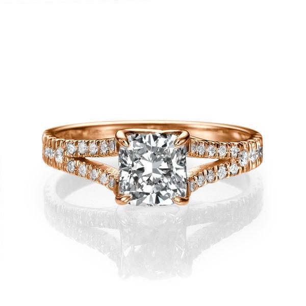 Mariage - 1.04 CT Split Shank Engagement Ring, Cushion Cut Engagement Ring, 14K Rose Gold Ring, Diamond Ring, Rose Gold Engagement Ring