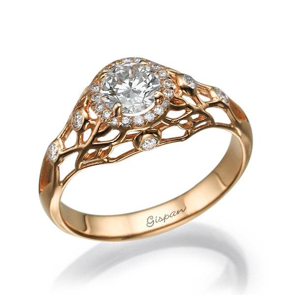 زفاف - Unique engagement ring Rose Gold Ring Antique Engagement Ring  Art Deco Engagement Ring  filigree Ring Antique ring vintage ring Prong ring