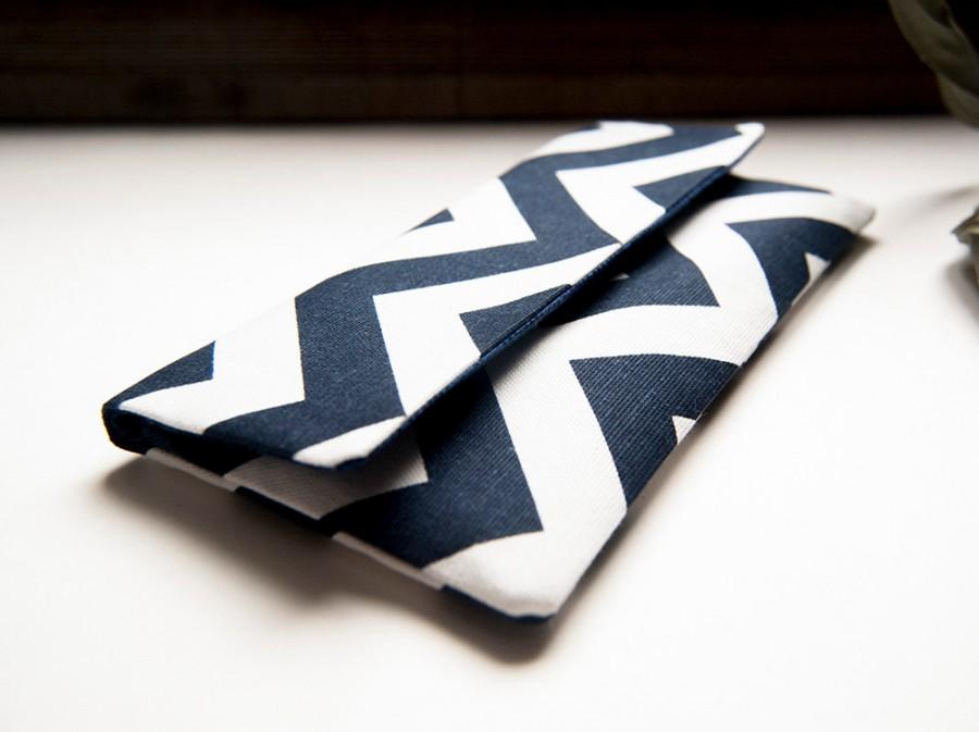 Mariage - Black Friday Sale, FREE SHIPPING, Handmade nautical Wedding Clutch, Foldover clutch purse, navy white chevron,Personalized Color Flower