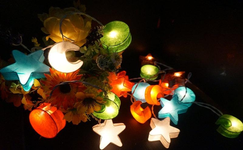 زفاف - 20 Mixed stars and moon paper lantern string lights for party wedding home decoration indoor outdoor