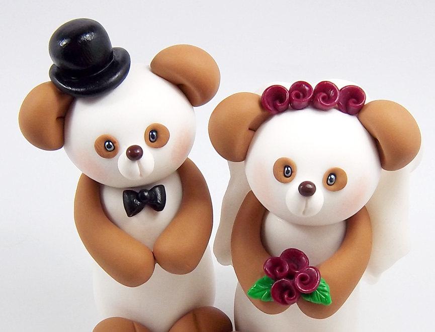 Mariage - Wedding Cake Topper, Panda Bear Couple, Unique Cake Topper, Animal Cake Topper