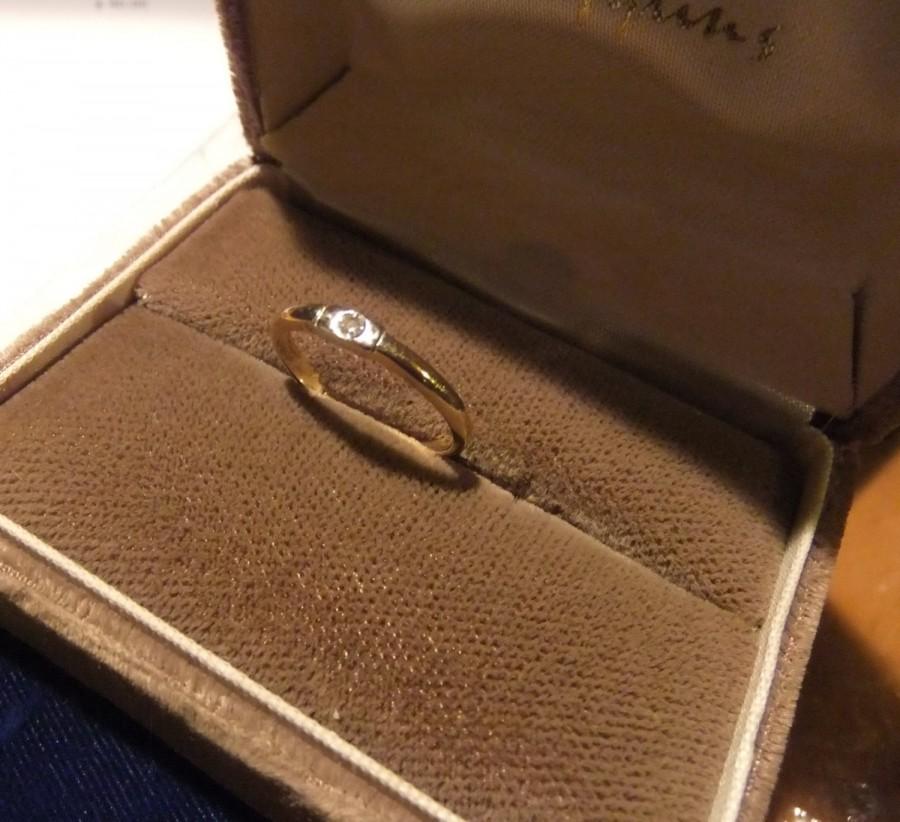 Wedding - Pretty Diamond Minimalist Engagement or Promise Ring Yellow and White Gold Bezel Setting Size 6