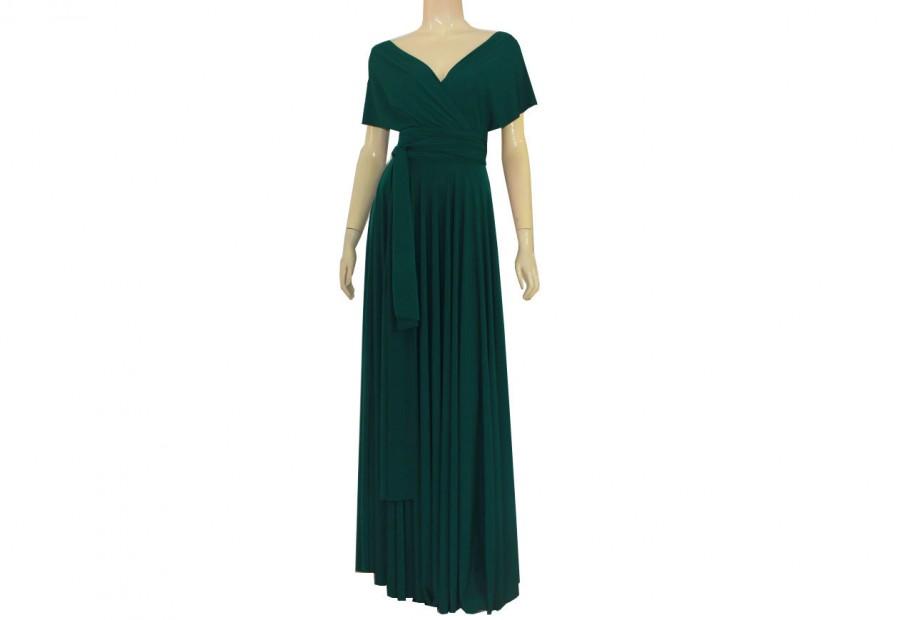 Hochzeit - Long Twist Wrap Convertible Dark Green Bridesmaid Dress Maxi Wrap Infinity Dress