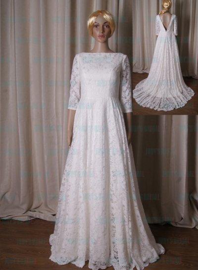 Hochzeit - LJ216 Classic full lace a line bateau neck deep v back wedding dresses