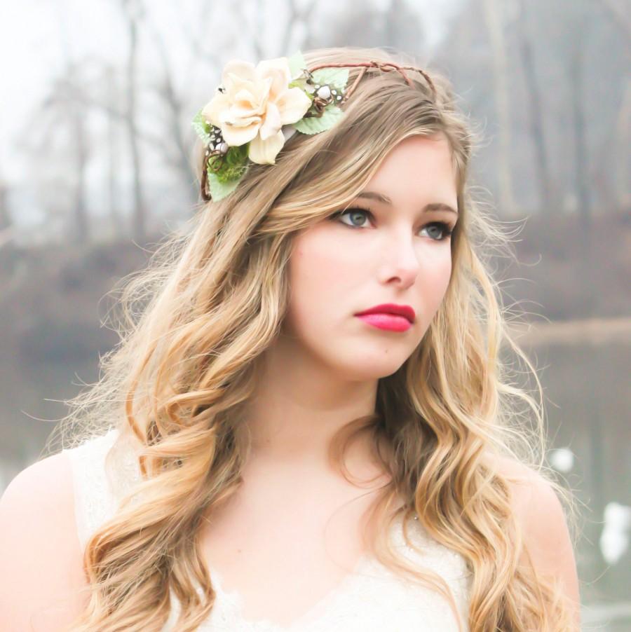 Mariage - woodland pine cone rose floral hair  crown  'A Love Like Ours'