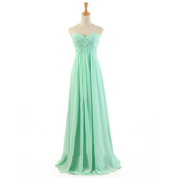 Hochzeit - Mint Green Cross Pleated Long Bridesmaid Dresses KSP171