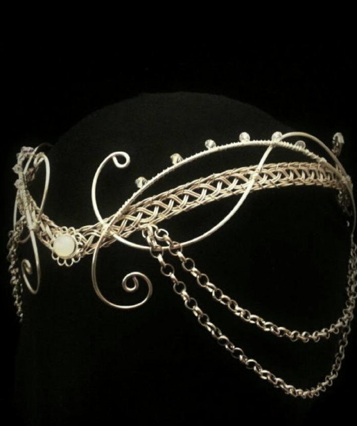 زفاف - medieval moonstone Hobbit Arwen headdress silver elven tiara circlet with Swarovski elements