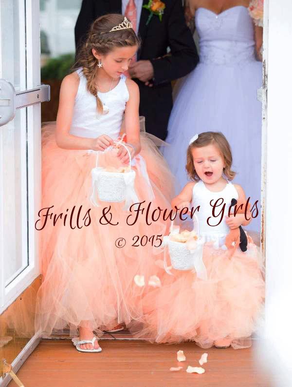 زفاف - Ivory Lace Halter over Peach Tulle with Gold Glitter Tulle Tutu Dress Flower Girl Dress Sizes 2, 3, 4, 5, 6 up to Girls Size 12
