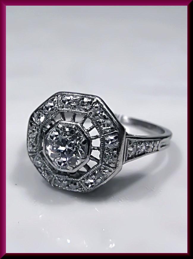 زفاف - Antique Vintage Art Deco Platinum Old European Cut Diamond Engagement Ring Wedding ring