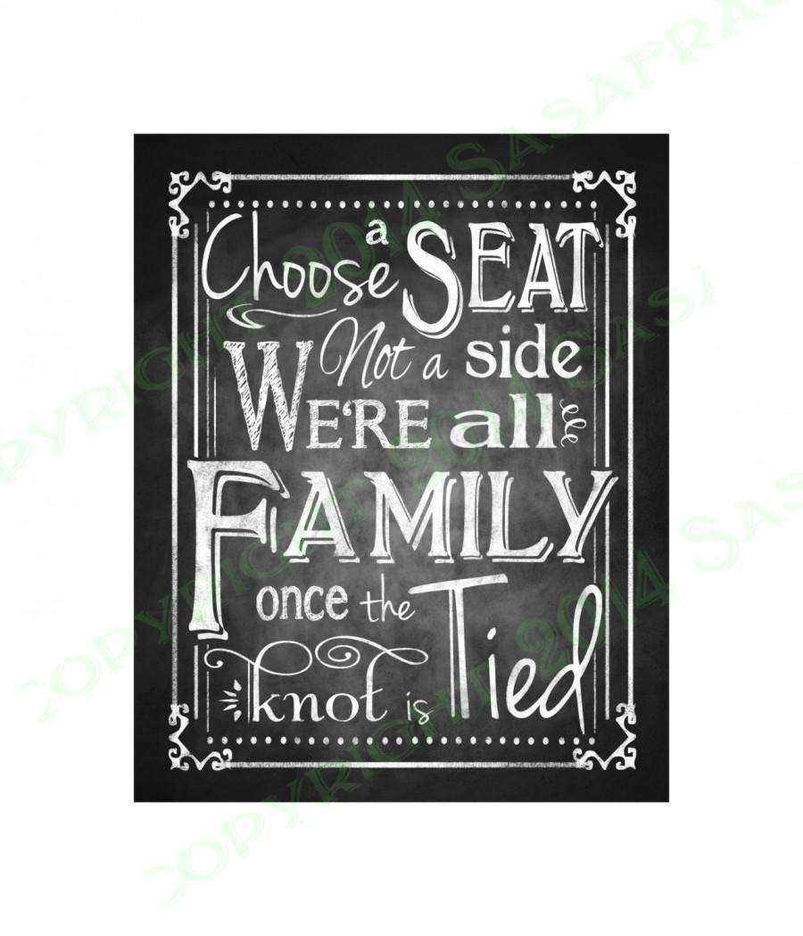 Mariage - Printable Wedding Seating Sign - Choose a seat, Not a side Chalkboard Style Print