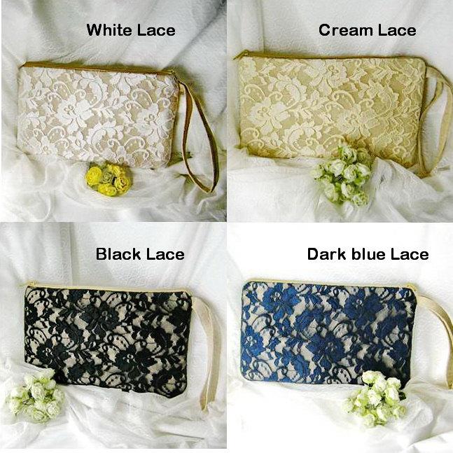 زفاف - Bridesmaid clutch, cotton linen lace clutch, wedding purse bag (Ref: CL904) CHOOSE your color