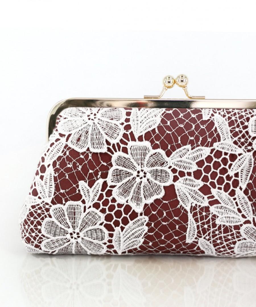 Mariage - Personalized Gift, Bridesmaid Gift, Bridal Marsala Daisy Flower Lace Clutch 8-inch DAISY etsygift