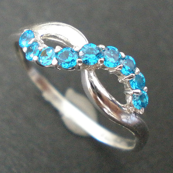 زفاف - Gorgeous Knot Infinity Promise Ring - Aquamarine Blue Cz March Birthstone Trend - Valentines Day, Spring Wedding, Mother Day Gift