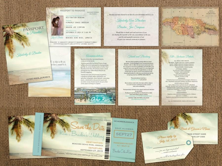 Wedding - Vintage Passports Boarding Pass Palm Tree Destination Set:  Wedding Passport Invitations, Save the Date Boarding Passes, Luggage Tag Reply