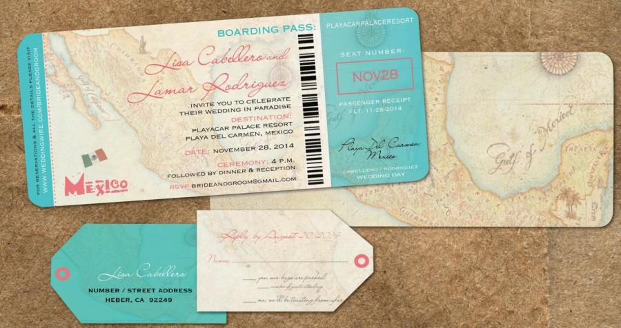 Wedding - Old World Map Boarding Pass Luggage Tag Set // Destination Weddings // Mexico/ Dominican /Jamaica /