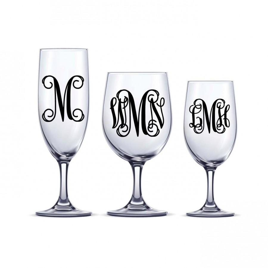 زفاف - DIY Vine Monogram Decal One or Three Initial Sticker Decal Monogram Letter Sticker wine glass decals bridesmaid gifts monogrammed wine glass