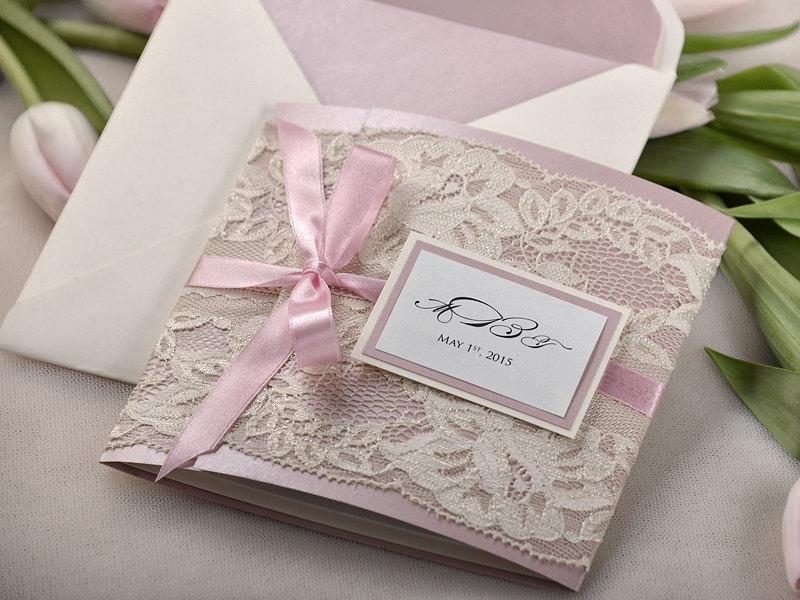 Свадьба - Custom listing(20)Patel Pink & Ecru Lace Wedding Invitation, Pocket Fold Wedding Invitations, Vintage invitation, 