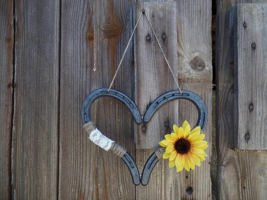 Wedding - Rustic Sunflower Wedding Horseshoe Heart Decor Horse Shoe Decor Good Luck Heart Horseshoe Wedding Decor Barn Wedding Rustic Wedding Decor