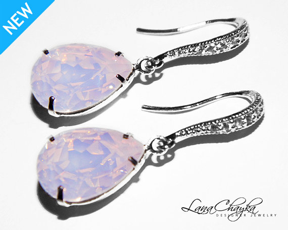 Hochzeit - Rose Water Opal Crystal Earrings Rose Pink Opal Rhinestone Earrings Swarovski Crystal Teardrop Earrings Bridesmaid Earrings Wedding Jewelry
