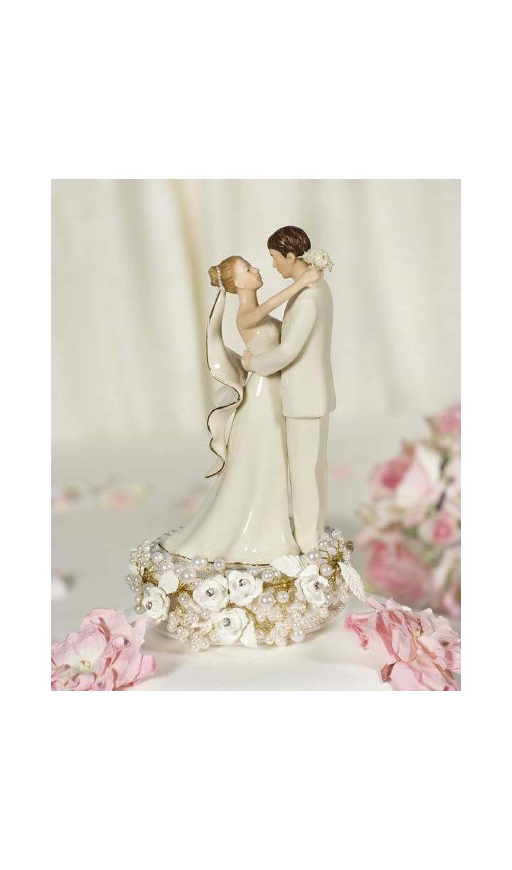 Wedding - Vintage Rose Pearl Wedding Cake Topper - Custom Painted Hair Color Available - 101140
