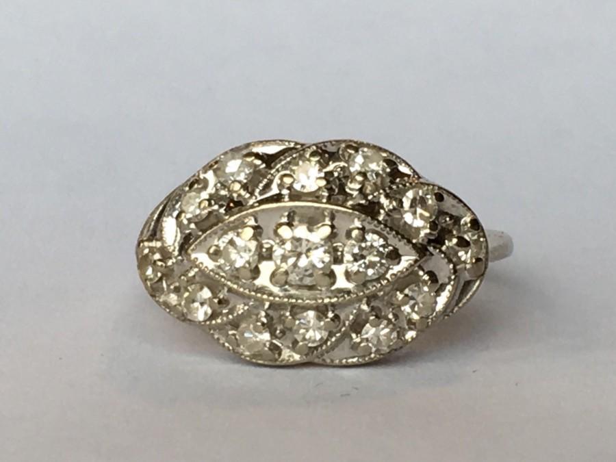 زفاف - Vintage Diamond Cluster Ring in 10K White Gold. 15 Diamonds with 0.60 TCW Unique Engagement Ring. April Birthstone. 10 Year Anniversary Gift
