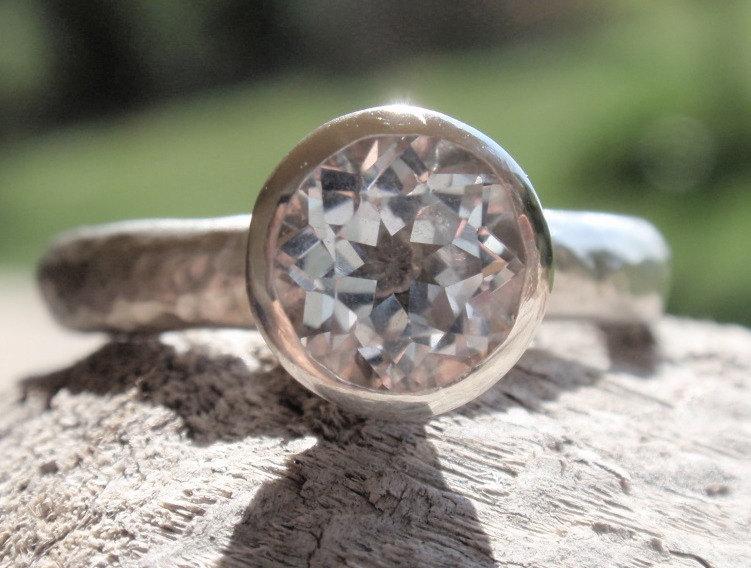 زفاف - engagement ring - white topaz ring, 7mm natural white topaz - stack ring - handmade - stackable jewelry - gemstone ring - made to order