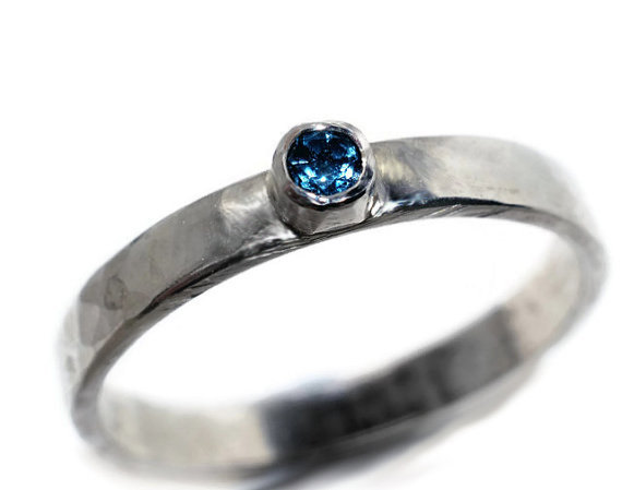 Wedding - London Blue Ring, Secret Message Ring, Simple Engagement Ring, Custom Engraving, Personalized Ring,Tiny Gemstone Tube Ring, Hammered Band