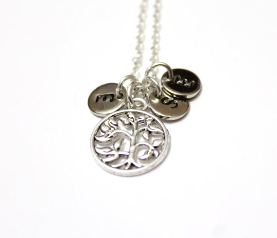 Hochzeit - Tree of Life Initial Necklace, Family Tree Necklace, Personalized Womens Wife Jewelry Gift, Silver-plated Tree of Life Necklace, Mom Grandma