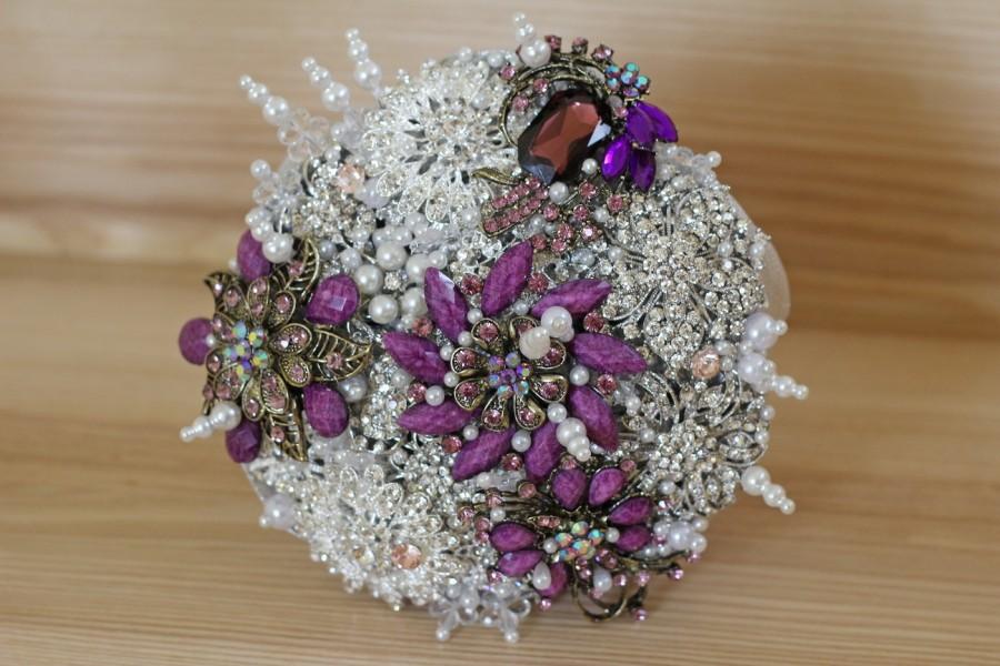Свадьба - Brooch bouquet. Dark Violet and Silver wedding brooch bouquet. Dark Magenta and Dark Orchid brooch bouquet. Made upon request