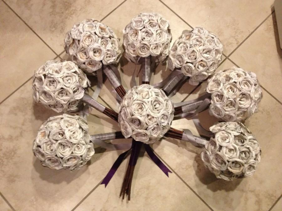 Wedding - A Set of Eight Gray Themed Book Page Bouquet