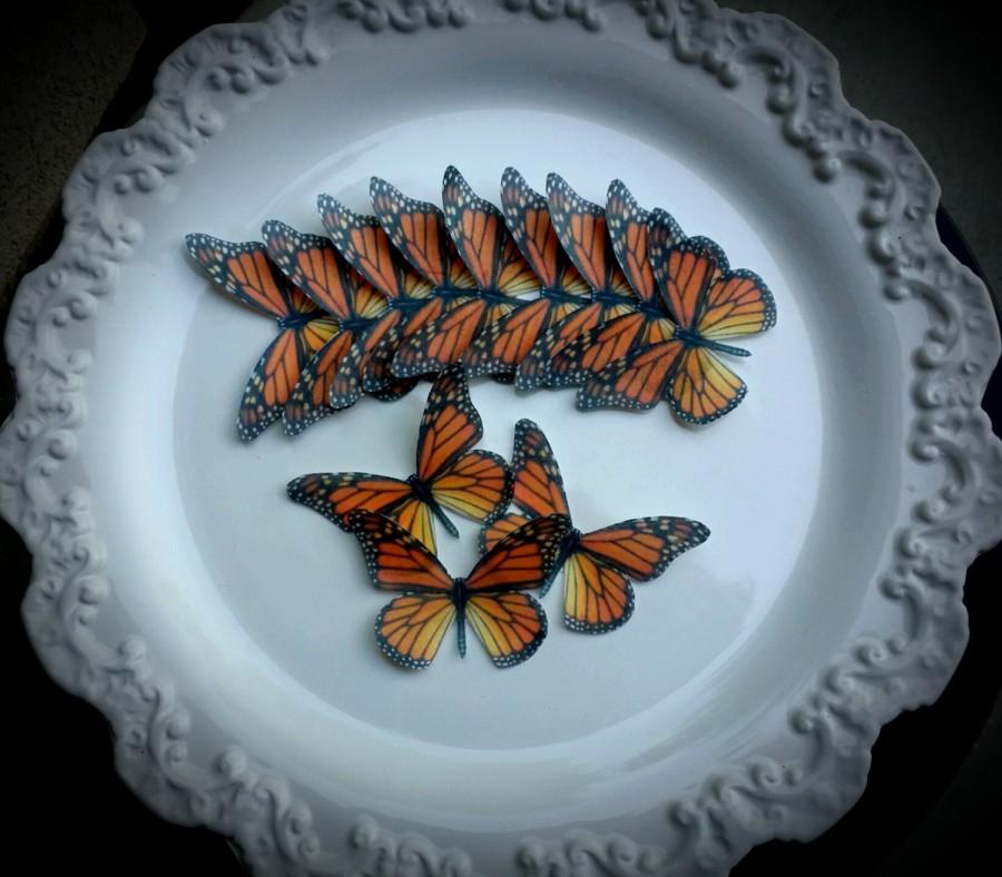 Свадьба - Edible Butterfly Orange Monarch Cake - cupcake topper   Set of 12