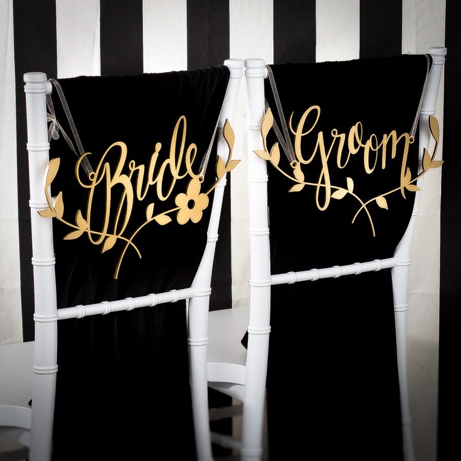 Hochzeit - Wedding Chair Signs Decoration - Bride and Groom Chairs Signs - floral branch - Joyful