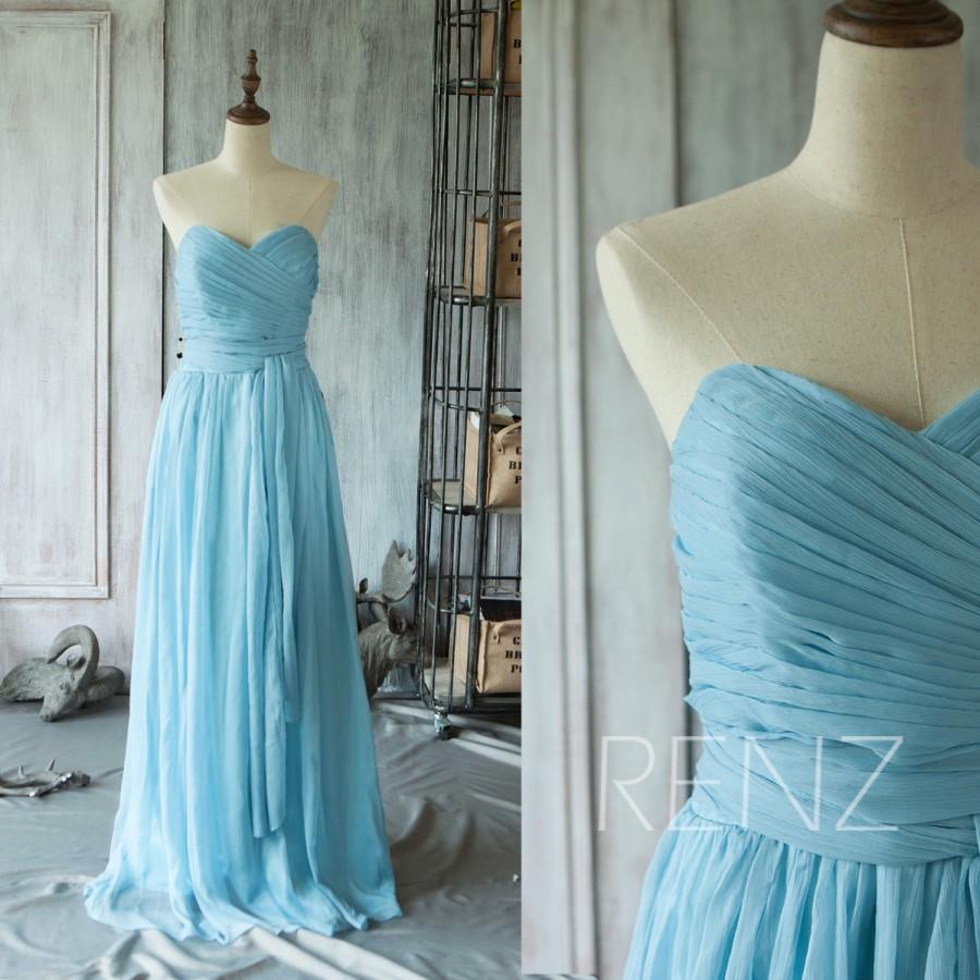 Wedding - 2015 Light Blue Bridesmaid dress, Long Ruched Chiffon party dress, Strapless formal dress, Prom dress, Wedding dress, Floor length (B030B)