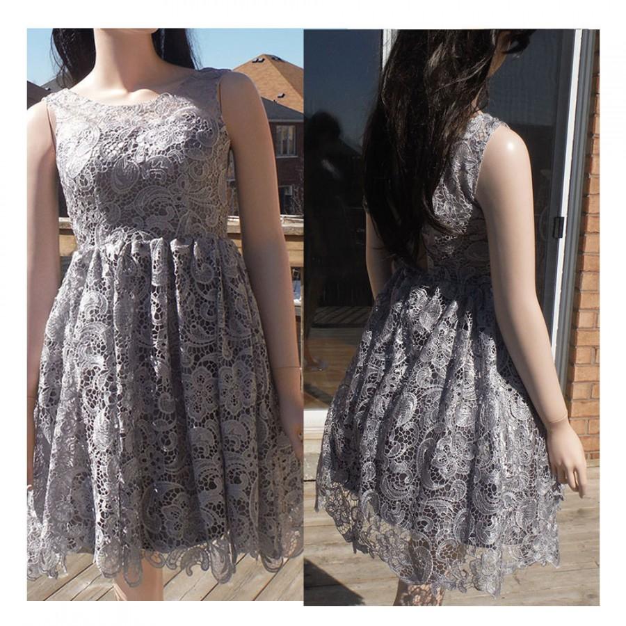 Mariage - Grey bridesmaid dress, rustic bridesmaid dress, gray lace bridesmaid dress