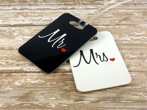 Mariage - Personalized Set of Mr. and Mrs. Luggage Tags - Double Sided- Wedding Gift - Bridal Shower