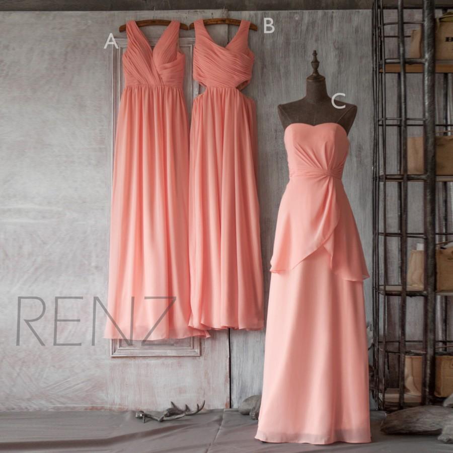 Mariage - 2015 Coral Mix and Match Bridesmaid dress, Blush Wedding dress, Party dress, Formal dress, Elegant dress, Evening dress floor (F125A-F127A)