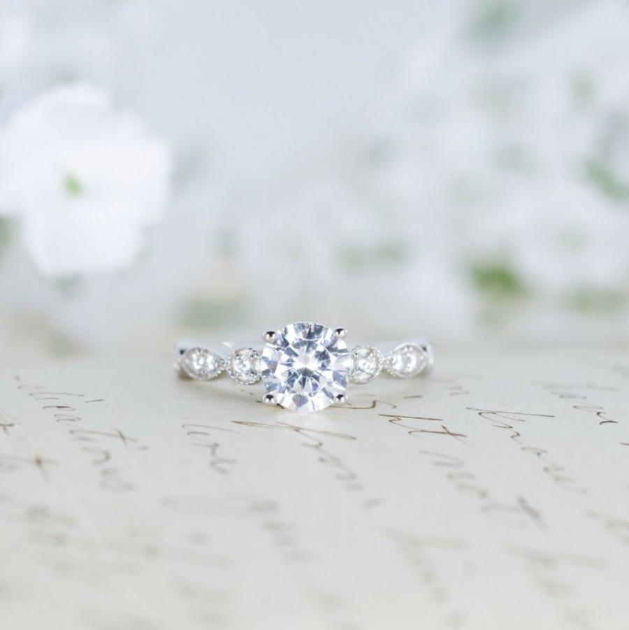 زفاف - Art Deco Engagement Ring - Round Cut - Promise Ring - Purity Ring - Wedding Ring - Solitaire  - Vintage - Antique Style - Sterling Silver