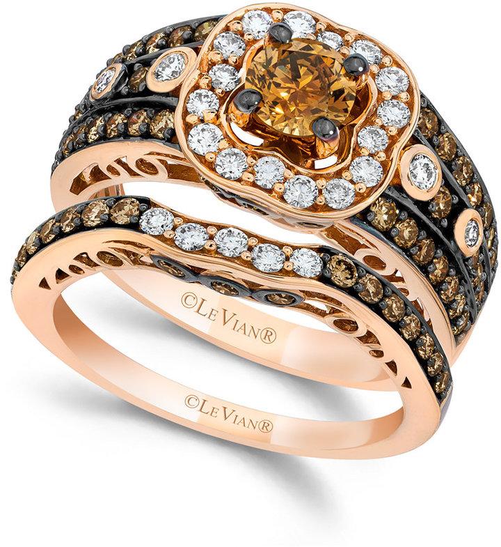 Le Vian Chocolate And White Diamond Bridal Set In 14k Rose Gold (17/8 Ct. T.w) 2428449 Weddbook