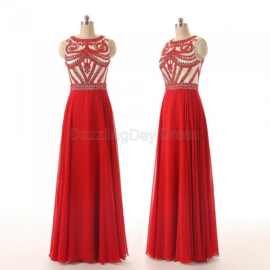 Hochzeit - Red Bridesmaid Dress Fashion Long Prom Dresses Long Party Gowns Evening Dress With Beading Sequins Rhinestone