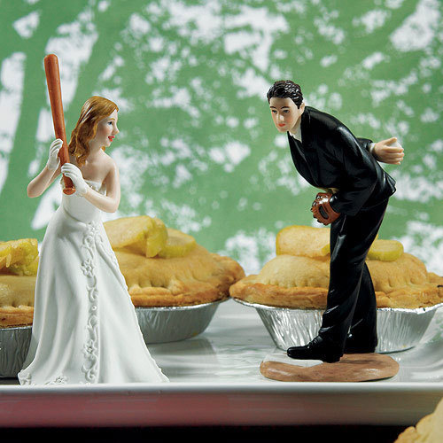 Mariage - Ready To Hit A Home Run Baseball Bride with Groom Pitching Wedding Cake Topper- Fun Romantic Mix or Match Figurine Pieces Sold Separately