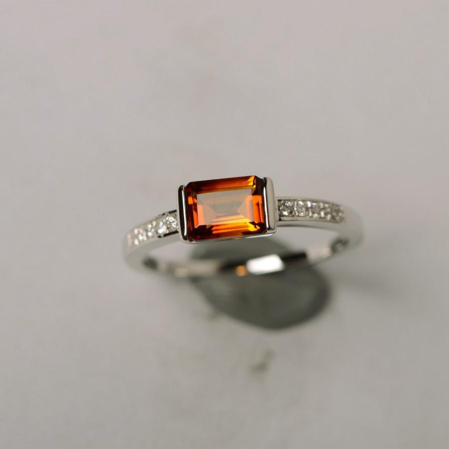Wedding - natural citrine ring white gold plated silver ring emerald cut ring promise ring engagement ring